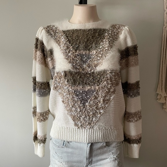 Vintage Sweaters - Vintage Piaf Angora Mixed Media Knit Sweater 80s 90s Fuzzy Size Medium